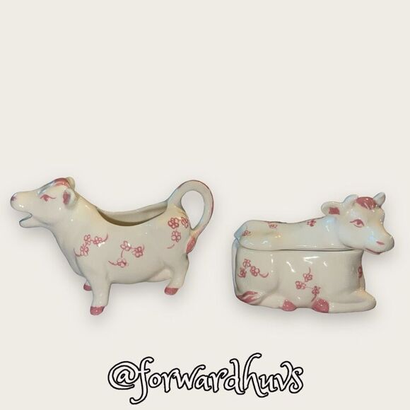 Pink & White Cow Cream & Sugar Set with Lid - Picture 1 of 13